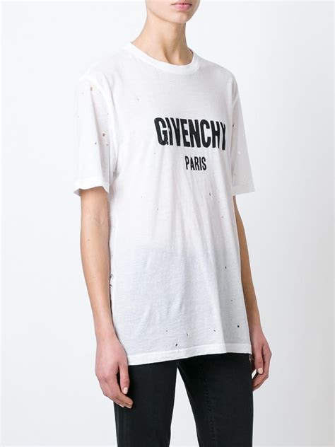 givenchy star embroidered white shirt|Givenchy distressed t shirt.